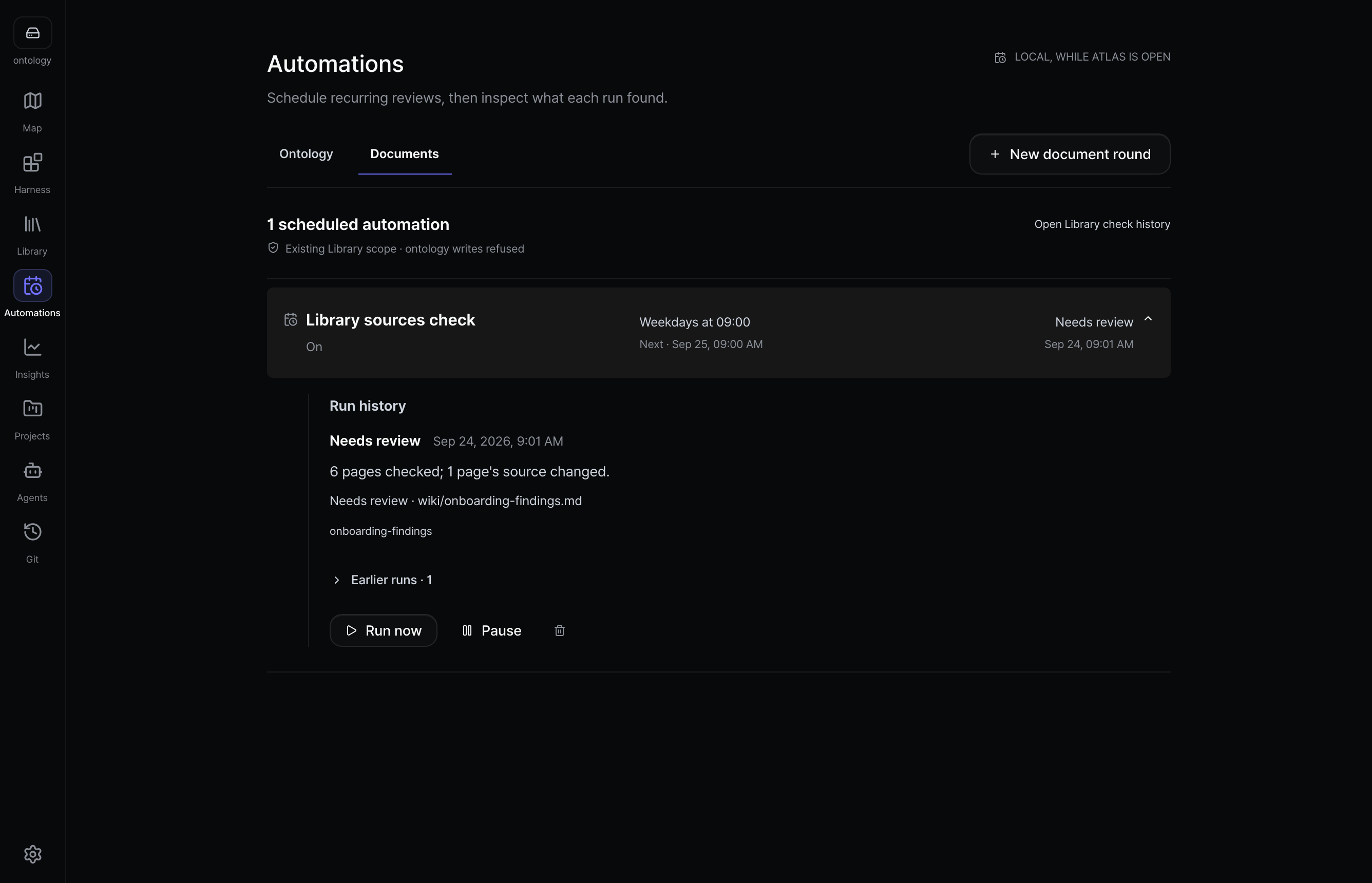 The Automations screen of the Atlas app