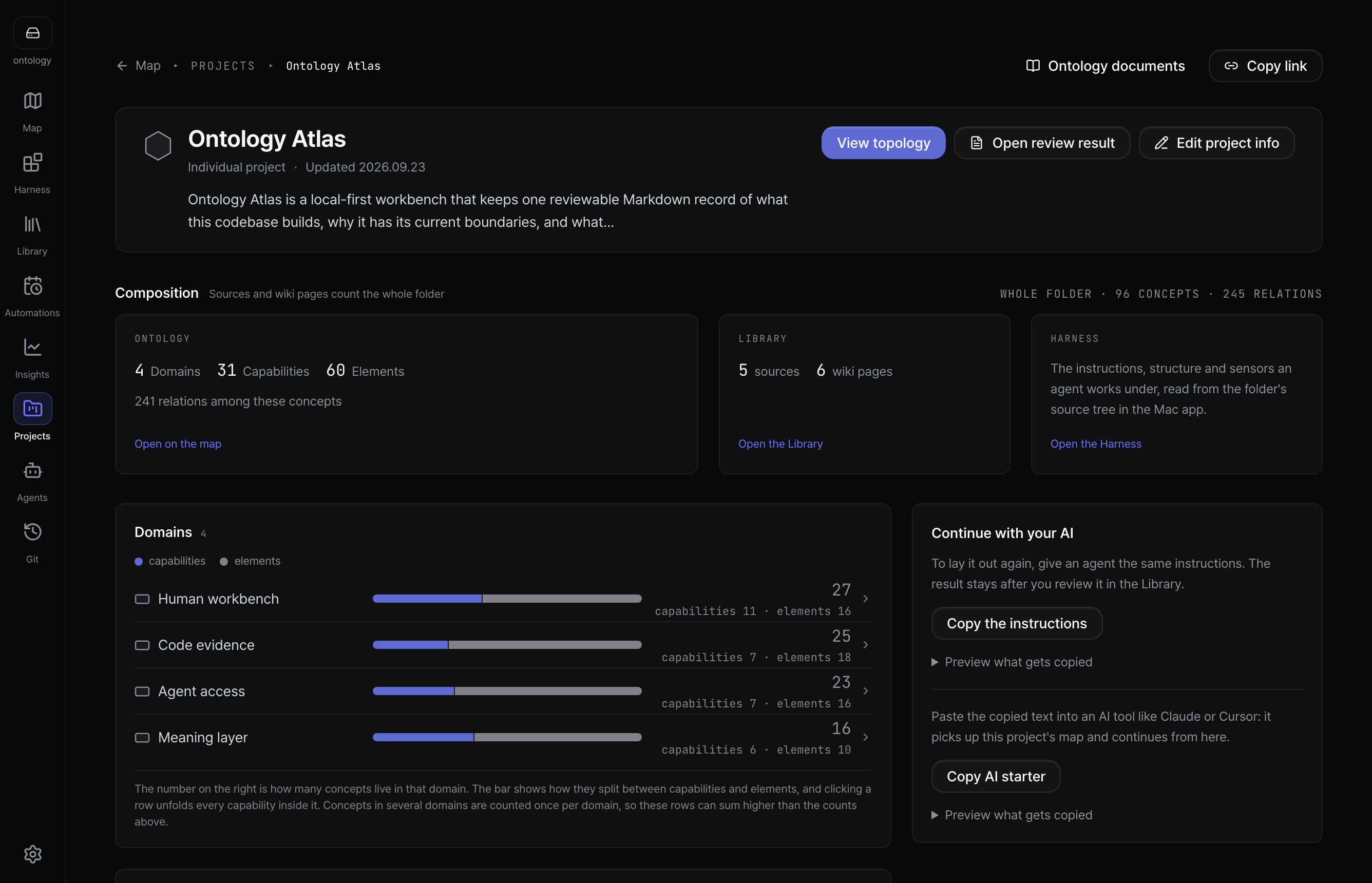 The Projects screen of the Atlas app